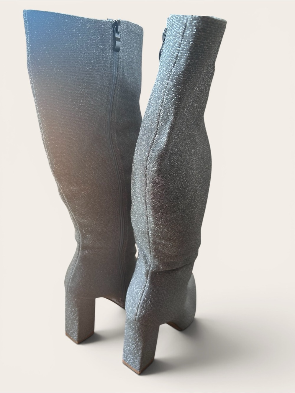 Silver Glitter Over-the-Knee Pointed-Toe Women's Boots - Picture 2 of 2